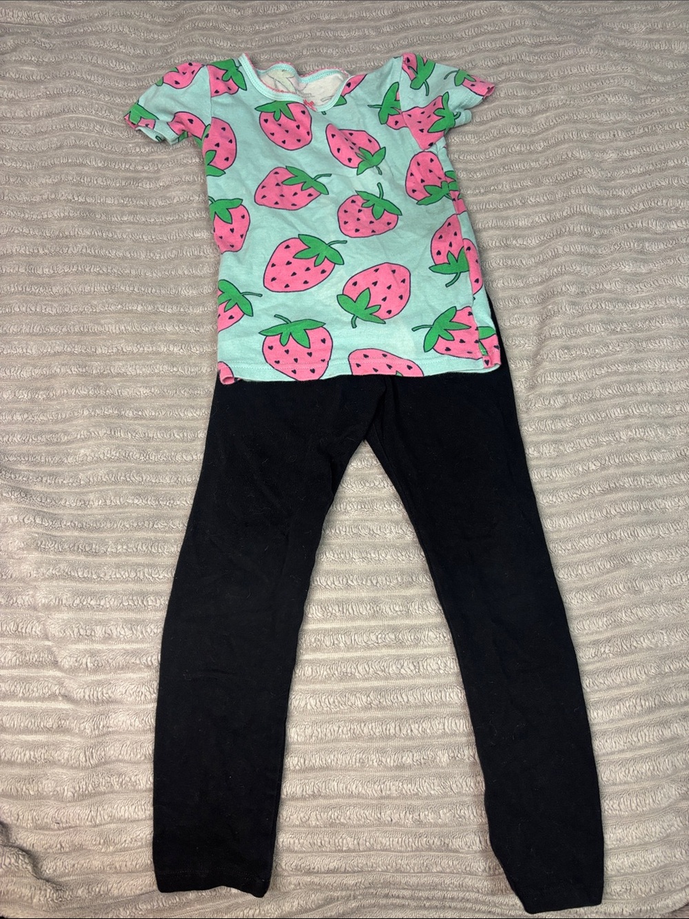 Girls Black Leggings with Pink Strawberry Print Top - Cute Two-Piece Set